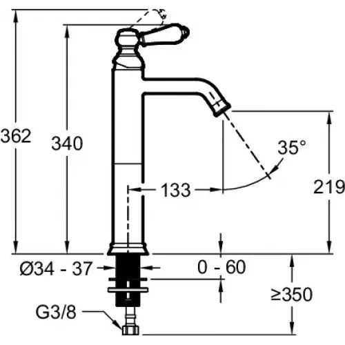 Высокий смеситель на столешницу Louise 21,9 см, матовый, неповоротный излив, золото, без донного клапана E24361-BCN Jacob Delafon