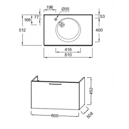 Модуль под раковину Odeon Rive Gauche 80х50,8х45,2 см, 1 ящик, алый глянцевый, золотая ручка EB2512-R8-G1J Jacob Delafon