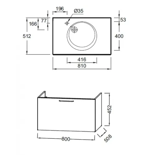 Модуль под раковину Odeon Rive Gauche 80х50,8х45,2 см, 1 ящик, алый глянцевый, золотая ручка EB2512-R8-G1J Jacob Delafon