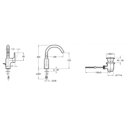 Смеситель для умывальника Singulier поворотный излив, с донным клапаном E10862-CP Jacob Delafon