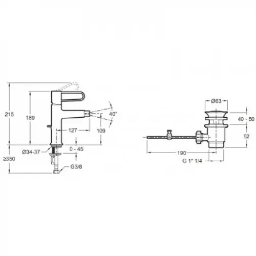 Смеситель для биде Odeon Rive Gauche с донным клапаном E21033-CP-CP Jacob Delafon