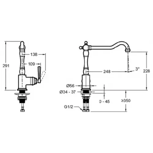 Смеситель для кухни Cleo матовый, стальной цвет, поворотный излив E24317-VS Jacob Delafon