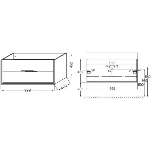 Модуль под раковину Vivienne 99,9х46х45,2 см, 2 ящика, корпус белый блестящийб фасад черный сатин EB1585-N18-S14 Jacob Delafon