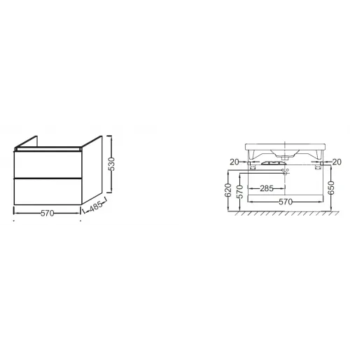 Модуль под раковину Odeon Up 57х48,5х53 см, 2 ящика, белый глянцевый EB878-G1C Jacob Delafon