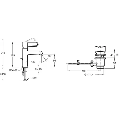 Смеситель для умывальника Odeon Rive Gauche ручка золото, неповоротный излив, белый цвет, с донным клапаном E21028-GLD-00 Jacob Delafon