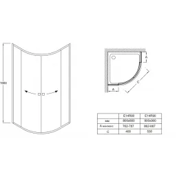 Душевое ограждение Serenity 80х80х190 см, четверть круга, 6 мм E14R80-GA Jacob Delafon
