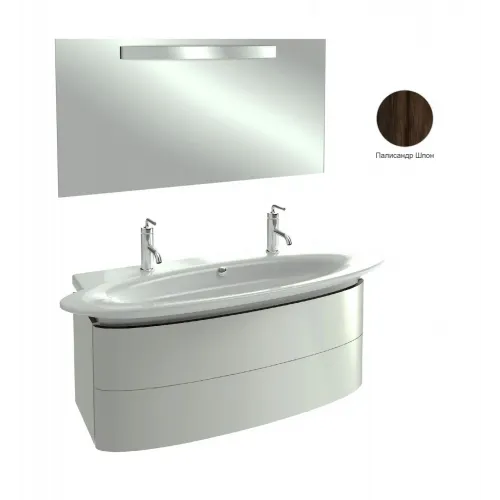 Комплект мебели для ванной Presqu'ile 130 см, палисандр шпон, 2 ящика, 2 отверстия для смесителя, с подсветкой, подвесной монтаж EB1110-NF+E4445-00+EB1105-V13 Jacob Delafon