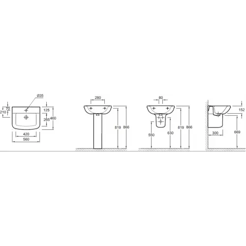 Подвесная раковина Panache 56х46,5х19,7 см, санфарфор, с отв. под смеситель E1434-00 Jacob Delafon