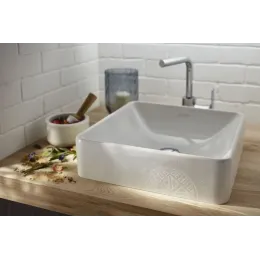 Накладная раковина Vox 40х40х13,5 см, логотип 1930, с отверстием перелива в передней части, с заглушкой, санфарфор EVG102-PT6 Jacob Delafon