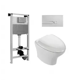 Комплект унитаза с инсталляцией Nouvelle Vague с клавишей хром, с микролифтом, безободковый, с кнопкой E5504-NF-M23 Jacob Delafon
