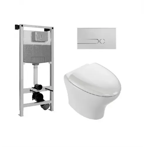 Комплект унитаза с инсталляцией Nouvelle Vague с клавишей хром, с микролифтом, безободковый, с кнопкой E5504-NF-M23 Jacob Delafon