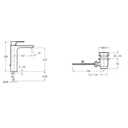 Высокий смеситель на столешницу Aleo+ 21,2 см, неповоротный излив, с донным клапаном E72337-CP Jacob Delafon
