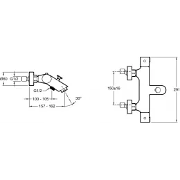 Настенный смеситель Brive неповоротный излив, с выходом на душ (без лейки), термостат E24335-CP Jacob Delafon