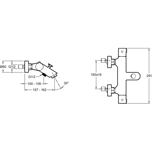 Настенный смеситель Brive неповоротный излив, с выходом на душ (без лейки), термостат E24335-CP Jacob Delafon