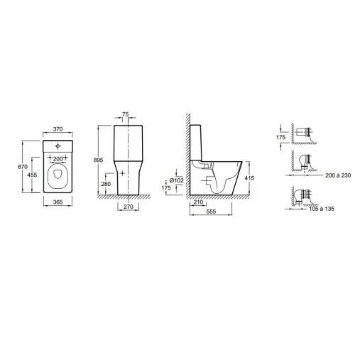 Унитаз-компакт Reve 36,5х67 см, нижняя подводка, универсальный выпуск, с сиденьем 5033K-00+E4809-00 Jacob Delafon