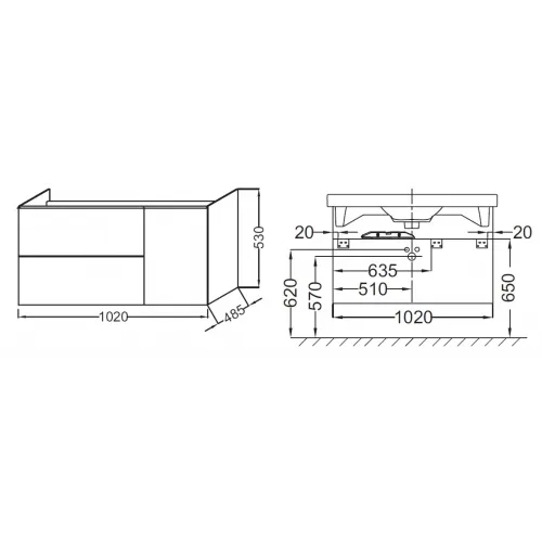 Модуль под раковину Odeon Up 102х48,5х53 см, серый бетон EB891-N26 Jacob Delafon