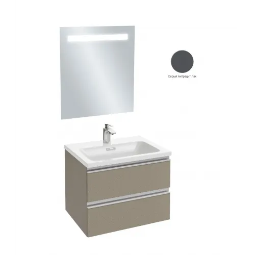Комплект мебели для ванной Vox 60 см, серый антрацит лак, 2 ящика, 1 отверстие для смесителя, с подсветкой, подвесной монтаж EB1411-NF+EXAF112-Z-00+EB2030-RA-442 Jacob Delafon