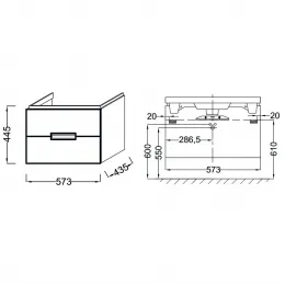 Модуль с раковиной Reve 60 см, 2 ящика, плавное закрытие, подвесной, плавное закрытие, встроенные ручки, серый антрацит, подвесной монтаж E4802-00+EB1134-442 Jacob Delafon