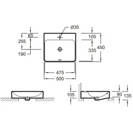 Накладная раковина Vox 50х45х13,5 см, с переливным отверстием в передней части, с заглушкой, санфарфор, с отв. под смеситель EVE112-00 Jacob Delafon