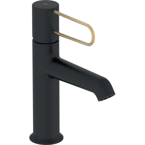 Смеситель для умывальника Odeon Rive Gauche ручка золото, неповоротный излив, чёрный цвет, с донным клапаном E21028-GLD-BL Jacob Delafon