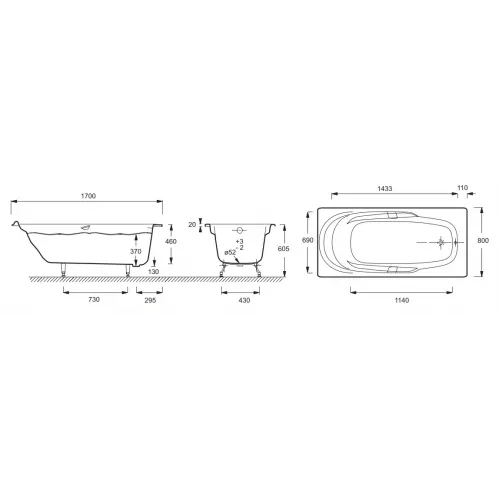 Чугунная ванна Adagio 170х80 см, с отв. для ручек, антискользящее покр. E2910-00 Jacob Delafon