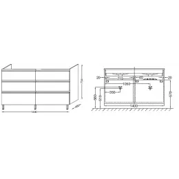 Модуль под раковину Vox 140х46х73,5 см, белый блестящий, 6 выдвижных ящиков, встроенные ручки EB2040-RA-G1C Jacob Delafon