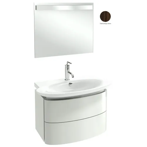 Комплект мебели для ванной Presqu'ile 80 см, палисандр шпон, 2 ящика, зеркало с подсветкой, 1 отверстие для смесителя, с подсветкой, подвесной монтаж E4437-00+EB1103-V13+EB1108-NF Jacob Delafon