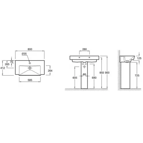 Модуль с раковиной Reve 80 см, плавное закрытие, подвесной, плавное закрытие, встроенные ручки, белый лак, подвесной монтаж E4803-00+EB1131-G1C Jacob Delafon