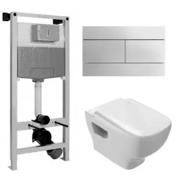 Комплект унитаза с инсталляцией Struktura белая, с микролифтом, безободковый, быстросъемное, с кнопкой E5504-NF-M31 Jacob Delafon