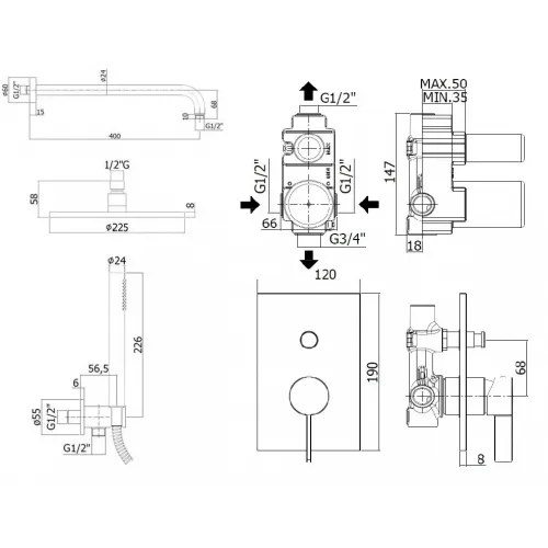 Комплект для душа Paffoni Rock KITRO015RCR