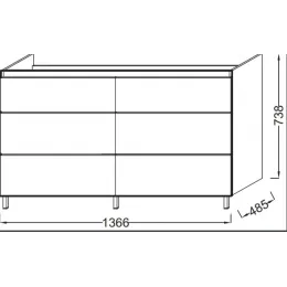 Модуль с раковиной Odeon Up 140 см, белый меламин, двойная раковина, 6 выдвижных ящиков, подвесной монтаж E4779-00+EB996-N18 Jacob Delafon
