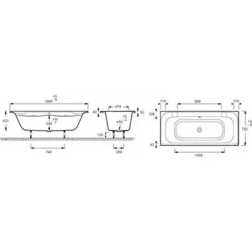 Акриловая ванна Doble 170х75 см E6D012-00 Jacob Delafon