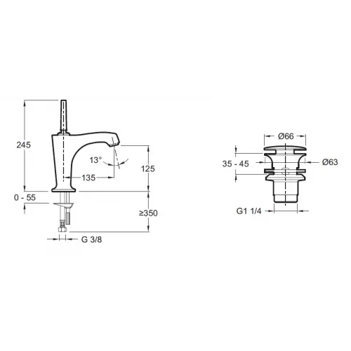 Смеситель для умывальника Margaux неповоротный излив, без донного клапана E16230-4-CP Jacob Delafon