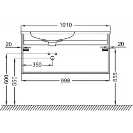 Модуль под раковину Madeleine 99,8х46,2х45,2 см, 2 ящика, встроенные ручки, черный глянцевый, для левосторонней раковины EB2054-J52 Jacob Delafon