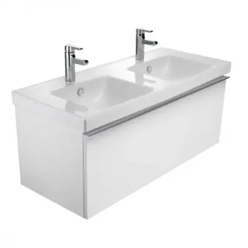 Модуль с раковиной Odeon Up 120 см, белый лак, 1 ящик выдвижной, плавное закрывание, двойная раковина-столешница, подвесной монтаж E4730-00+EB887-N18 Jacob Delafon