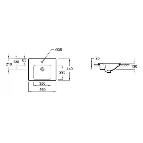 Накладная раковина Odeon Up 56х44х13 см, санфарфор, с отв. под смеситель E4756-00 Jacob Delafon
