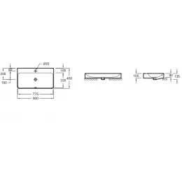 Накладная раковина Vox 80х45х13,5 см, отверстие перелива в передней части, с заглушкой, санфарфор, с отв. под смеситель EVC112-00 Jacob Delafon