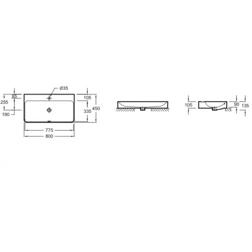 Накладная раковина Vox 80х45х13,5 см, отверстие перелива в передней части, с заглушкой, санфарфор, с отв. под смеситель EVC112-00 Jacob Delafon