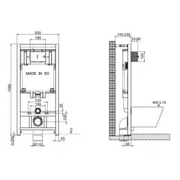 Комплект унитаза с инсталляцией Odeon Rive Gauche глубина унитаза 54см, клавиша белая, с микролифтом, безободковый OdeonE29025-NF+E4316-CP Jacob Delafon