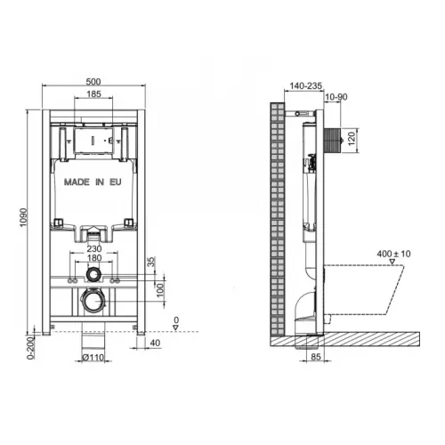 Комплект унитаза с инсталляцией Odeon Rive Gauche глубина унитаза 54см, клавиша белая, с микролифтом, безободковый OdeonE29025-NF+E4316-CP Jacob Delafon