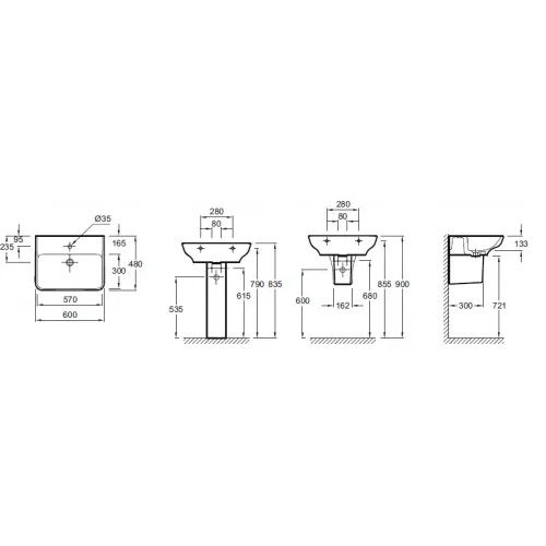 Подвесная раковина Struktura 60х48х13,3 см, 1 отверстие под смеситель. с отверстием перелива, санфарфор EGD112-00 Jacob Delafon