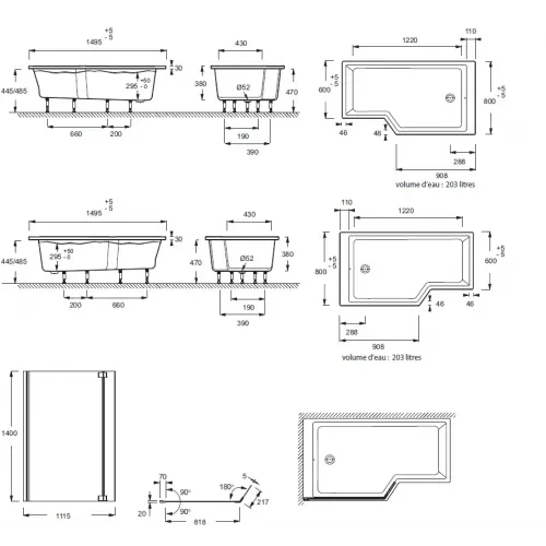 Акриловая ванна Bain-Douche Neo 150х80 см, правосторонняя, асимметричная E6D119R-00 Jacob Delafon