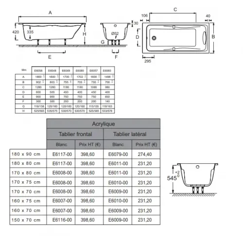 Акриловая ванна Odeon Up 160х75 см E6057-00 Jacob Delafon