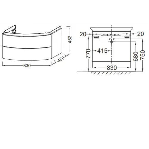 Модуль под раковину Presqu'ile 83х45х45 см, ледяной коричневый блестящий, 2 выдвижных ящика EB1104-N23 Jacob Delafon