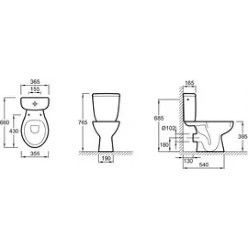 Унитаз-компакт Brive 35,5х66 см, 3/6 л, горизонтальный выпуск, нижняя подводка, без сиденья E0383N-00 Jacob Delafon
