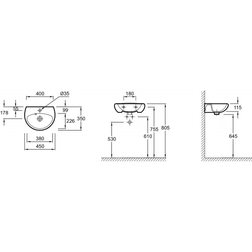 Подвесная раковина Brive 45х35х11,5 см, санфарфор E4338-00 Jacob Delafon