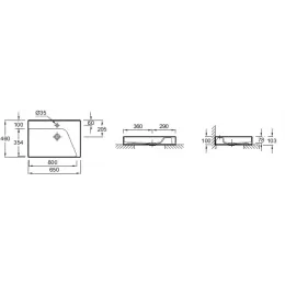 Подвесная раковина Rythmik pure 65х46х10,3 см, лвосторонняя, 1 отверстие для смесителя, без переливного отверстия, санфарфор EVN112-00 Jacob Delafon
