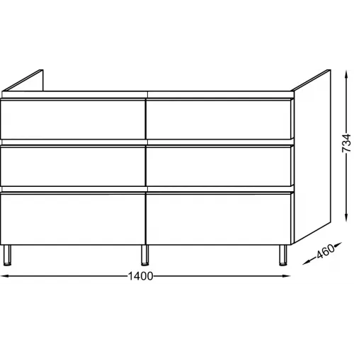 Модуль под раковину Vox 140х60х73,4 см, 6 ящиков, квебекский дуб, встроенные ручки EB2040-RA-E10 Jacob Delafon