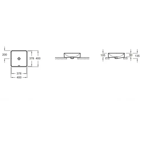 Накладная раковина Vox 40х40х13,5 см, отверстие для перелива в передней части, рисунок парижское бистро, санфарфор EVG102-PT4 Jacob Delafon