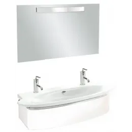 Комплект мебели для ванной Presqu'ile 130 см, белый блестящий, с выдвижным ящиком, с 2 отверстиями под смеситель, с подсветкой, подвесной монтаж EB1101-G1C+EB1110-NF+E4445-00 Jacob Delafon